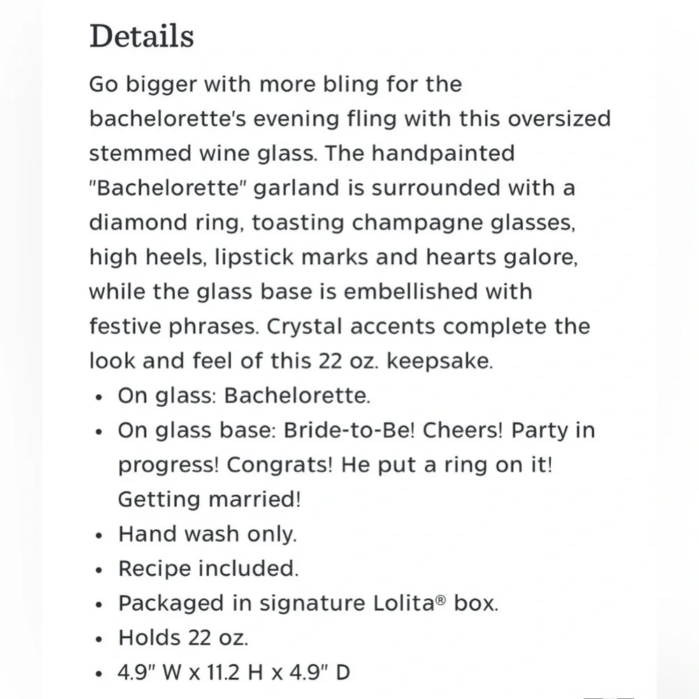 Lolita Bachelorette Hand Painted Bejeweled Bling Wine Glass w Gift Box New